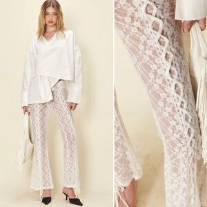 NEW House of Sunny Anthropologie Lovers Lace Sheer Kick Flare Pants Porcelain